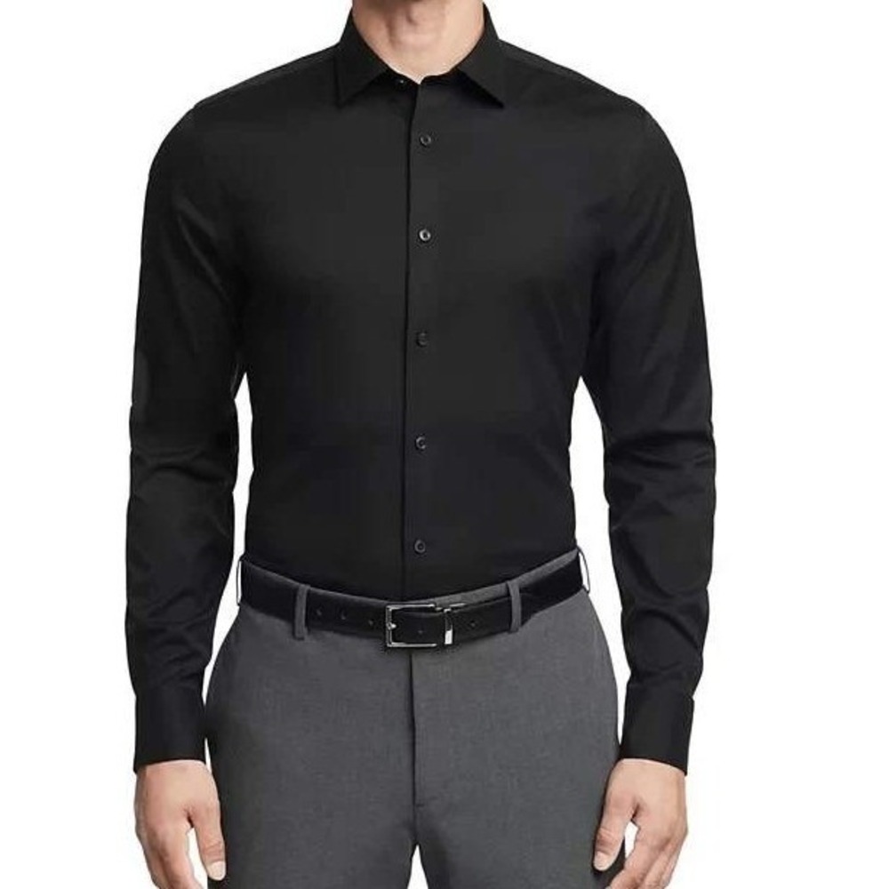 NWT Calvin Klein Herringbone Reg Dress Shirt Men's 18.5 36/37 2XL Black Cotton